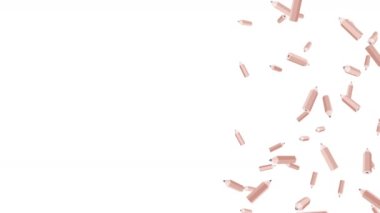 Birçok kahverengi kalem beyaz arka planda havada yüzüyor. Eğitim konsepti. Düşük çokgen yazma aleti. 3B döngü canlandırması.