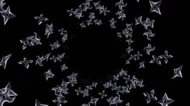 Birçok shuriken siyah arka plana hava atıyor. Japon kültür metali silahı. Dövüş sanatları konsepti. Döngü canlandırması.