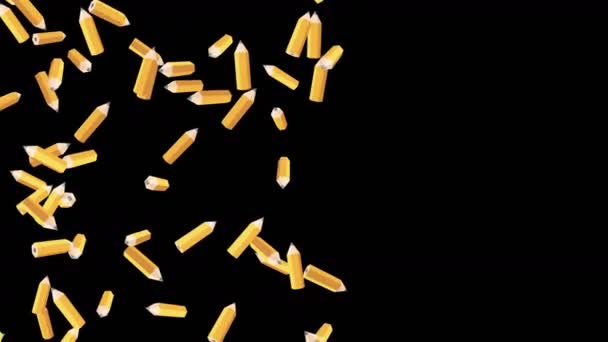 Banyak Pensil Oranye Mengambang Udara Dengan Latar Belakang Hitam Konsep Stok Video Bebas Royalti