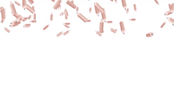 Beaucoup Crayons Bruns Flottant Dans Air Sur Fond Blanc Concept — Video