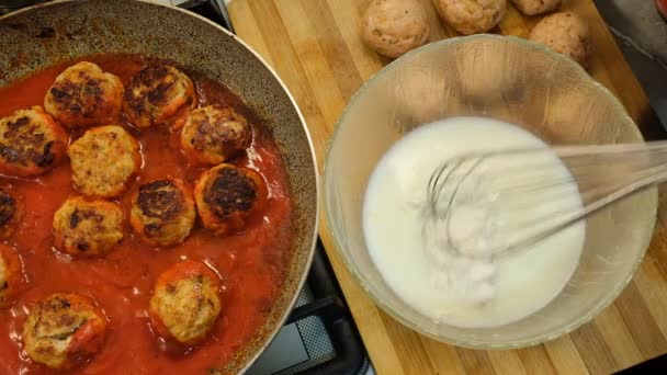 Receta Casera Para Cocinar Platos Carne Albóndigas Sartén Video — Vídeos de Stock