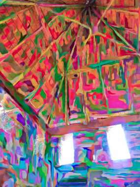 Pembe turuncu mavi benekli çok renkli akrilik arkaplan