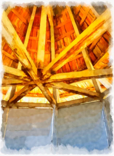 Çatı altındaki parlak turuncu ışınlar soyut suluboya