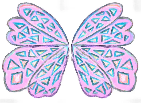 Light Pink Pastel Butterfly Wings Triangular Blue Pattern Wings Abstraction — Photo