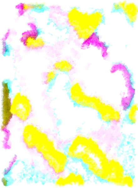 Yellow Blue Pink Water Stains White Background Watercolor — Photo