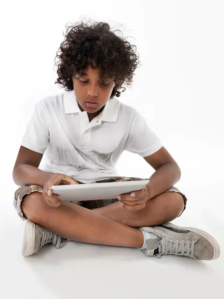 Dreng med tablet - Stock-foto