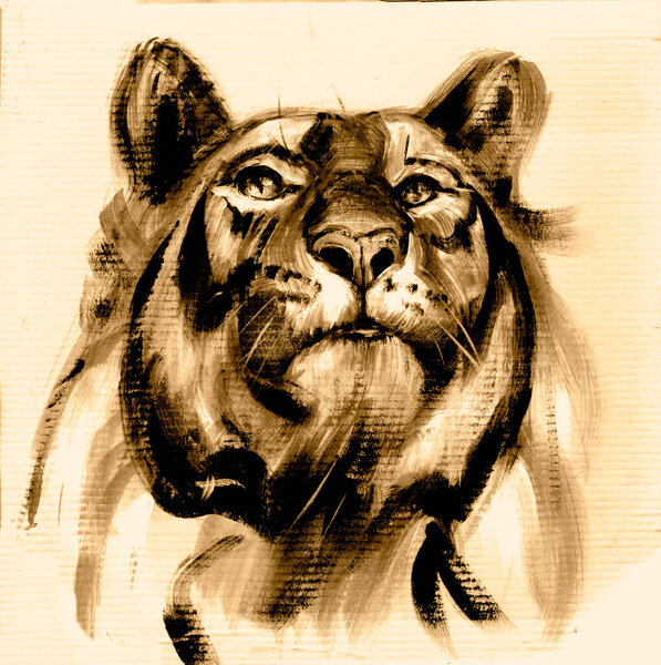 Голова тигра. Акриловая графика.