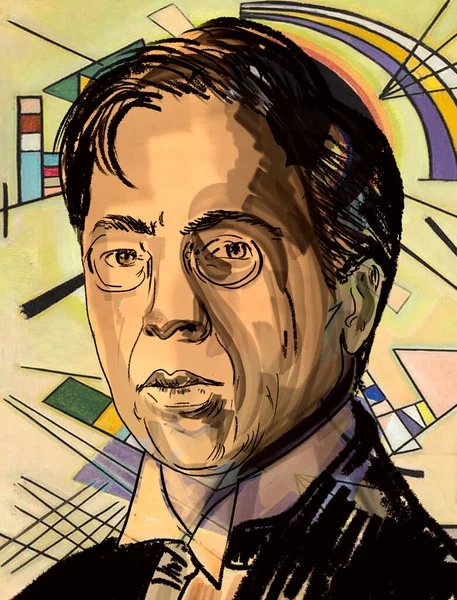 Soyut sanat tarzında bir portre. Wassily Kandinsky, soyutlamanın kökeninde yer alan Rus bir sanatçı ve güzel sanatlar teorisyeni..