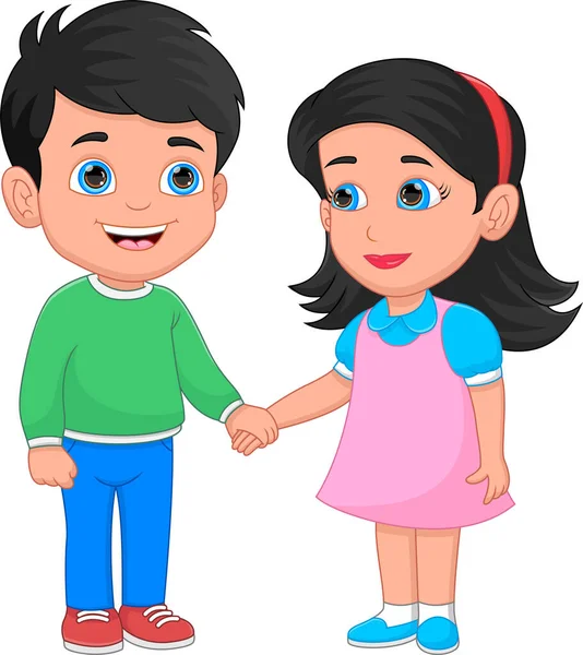 Niños Enamorados Tomados Mano — Vector de stock