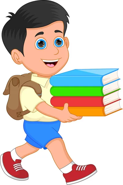 Schattig Schooljongen Dragen Sommige Boeken — Stockvector