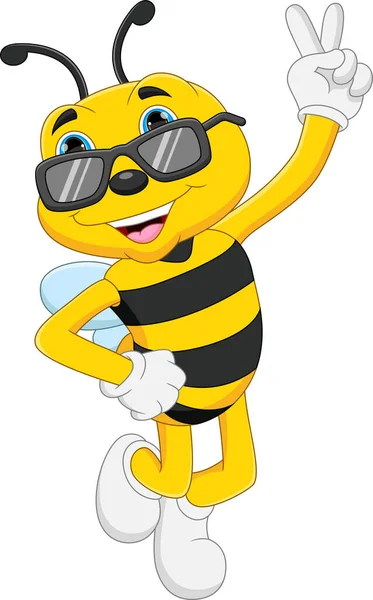 Roztomilý Včelí Karikatura Nosí Brýle — Stockový vektor