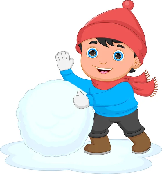 Kreslený Chlapec Hraje Sněhem — Stockový vektor