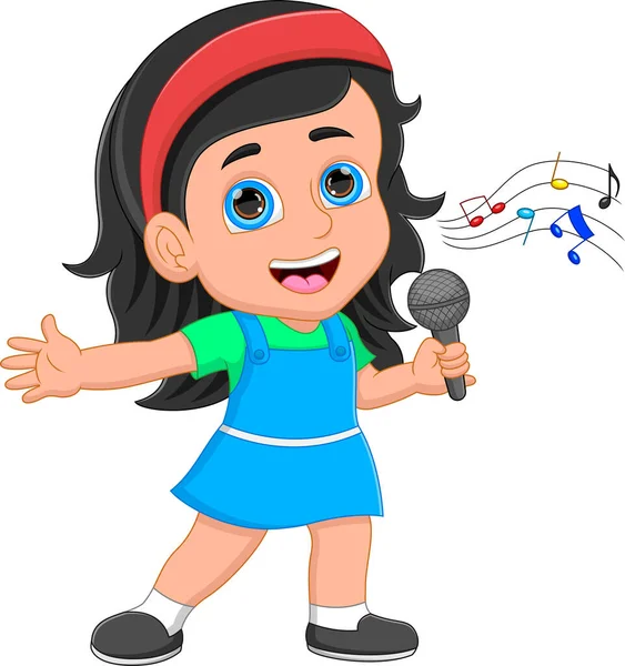 Cartoon Klein Meisje Zingen Witte Achtergrond — Stockvector