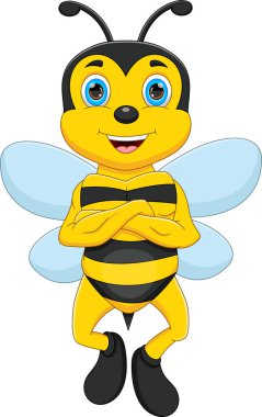 beyaz arkaplanda karikatür sevimli arı izole