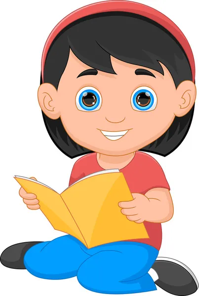 Niña Leyendo Libro Dibujos Animados — Vector de stock