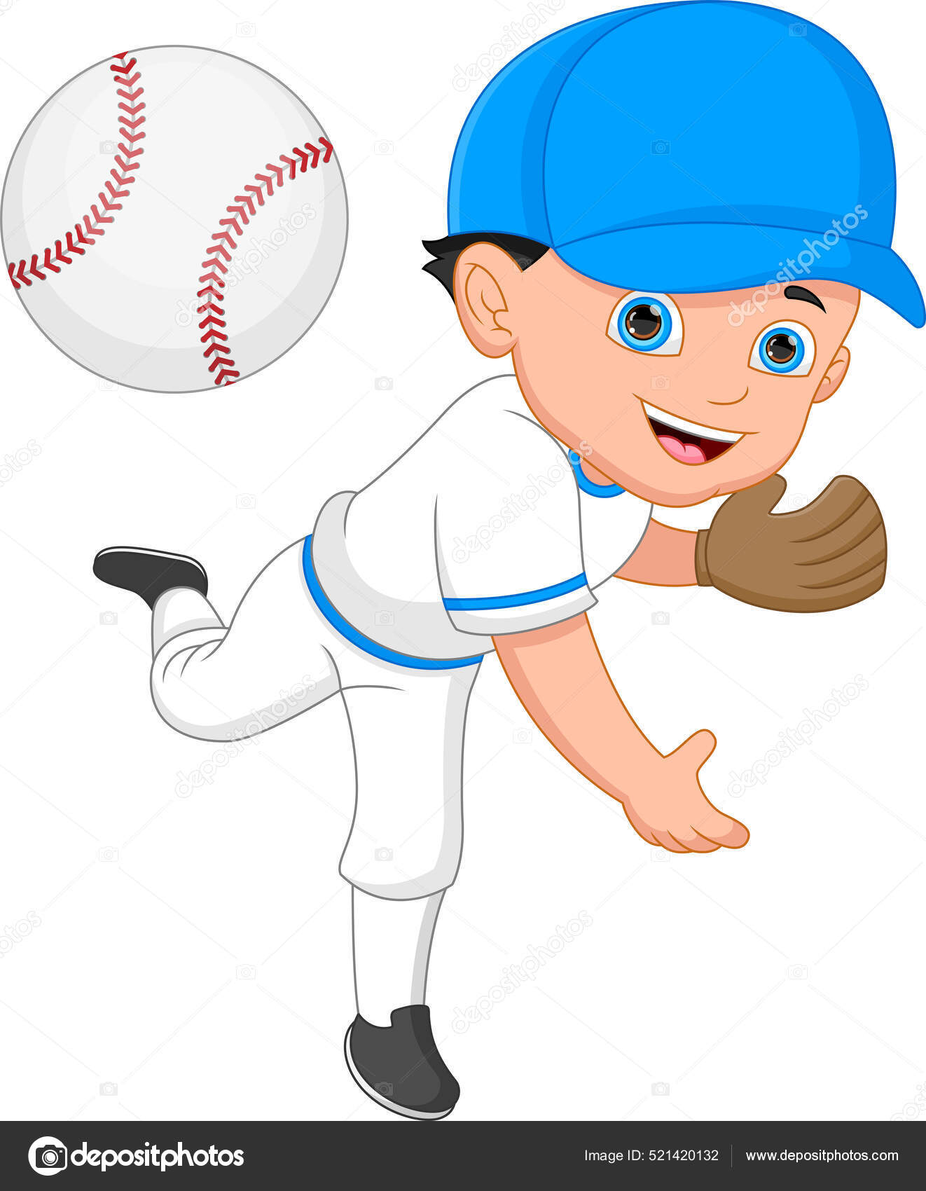 Cartoon Boy Baseball Player White Background Stock Vector by ©lawangdesign  521420132