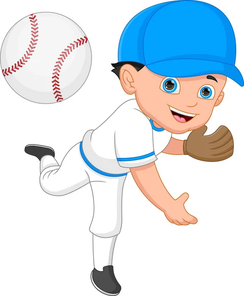 Cartoon Junge Baseballspieler Auf Weißem Hintergrund — Stockvektor