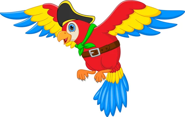 Funny Pirate Parrot Cartoon Isolated White Background — Stock Vector