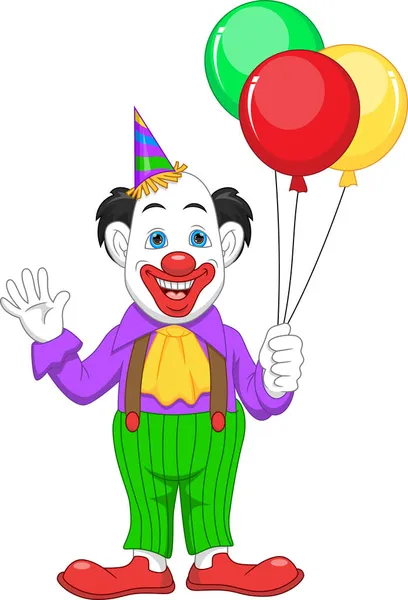 Clown Cartone Animato Che Tiene Palloncini Sfondo Bianco — Vettoriale Stock