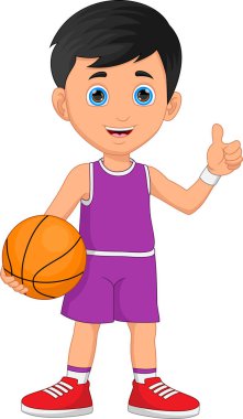 Basketbol oynayan sevimli çocuk.