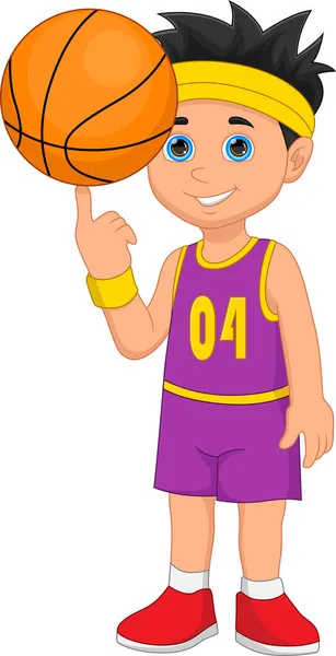 Cartoon Schattig Jongen Spelen Basketbal — Stockvector