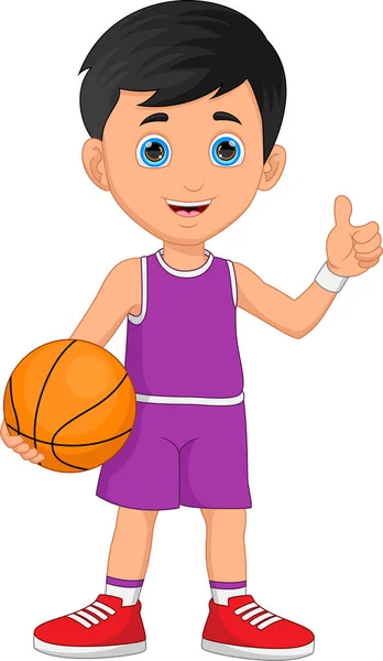 Dibujos Animados Lindo Chico Jugando Baloncesto — Vector de stock