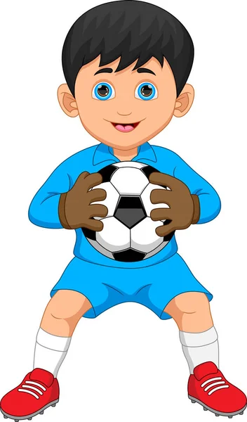 Portero Dibujos Animados Sosteniendo Una Pelota — Vector de stock