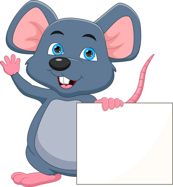 Καρτούν Χαριτωμένο Ποντίκι Κυματίζει Κενό Σημάδι — Διανυσματικό Αρχείο