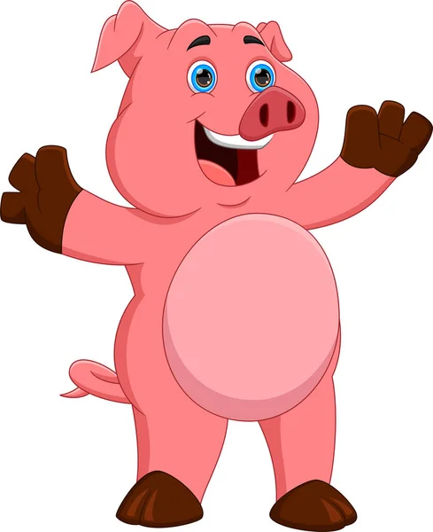 Cartoon Niedliches Schwein Winkt Auf Weißem Hintergrund — Stockvektor