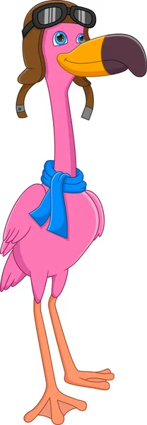 Tecknad Flamingo Bär Halsduk Och Hatt — Stock vektor