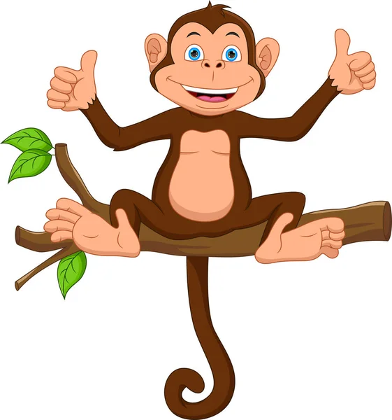 Kreslená Opice Stromě Palce Nahoru — Stockový vektor