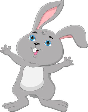 Beyaz arka planda sallanan sevimli tavşan çizgi filmi.