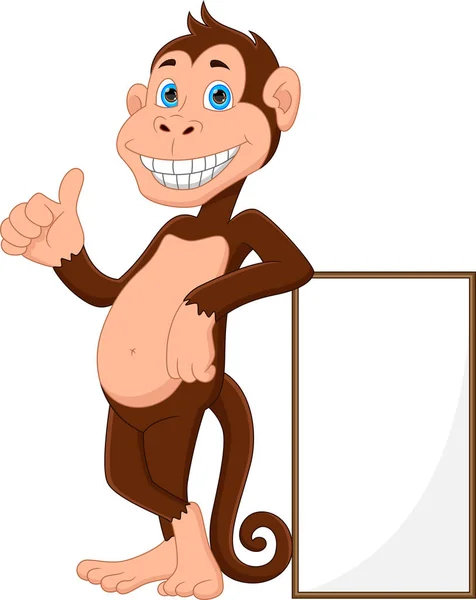 卡通可爱的猴子大拇指 上面有空白的标志 — 图库矢量图片