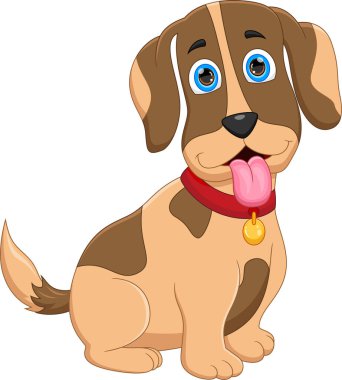 Beyaz arka planda izole edilmiş şirin köpek çizgi filmi.