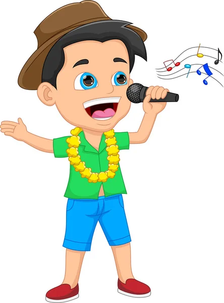Cartoon Junge Singt Auf Weißem Hintergrund — Stockvektor