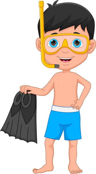 Snorkeling Boy Cartoon Isolated White Background — ストックベクタ