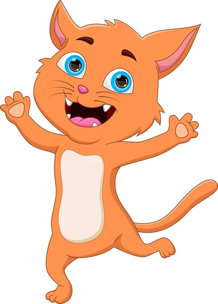 Happy Cat Cartoon Waving White Background — 图库矢量图片