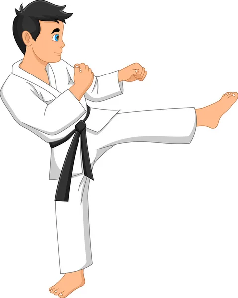 Karate Kick Pose White Background — Vetor de Stock