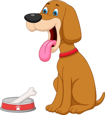 beyaz arka planda kemikleri olan sevimli bir köpek.