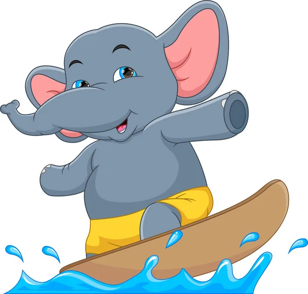 Bonito Elefante Surf Cartoon Fundo Branco —  Vetores de Stock