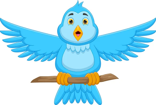 Cartoon Cute Blue Bird White Background — Stock Vector