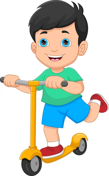 Cartoon Boy Riding Scooter Otoped — Stock Vector