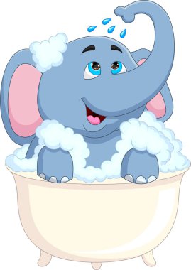 çizgi filmdeki bebek fil küvette banyo yapıyor.