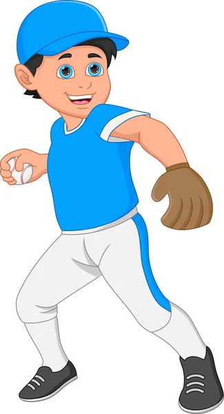 Niño Dibujos Animados Jugador Béisbol Sobre Fondo Blanco — Vector de stock