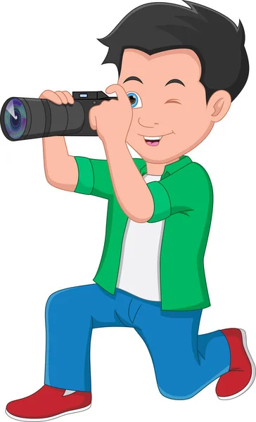 Boy Shooting Photo Camera — Stock Vector