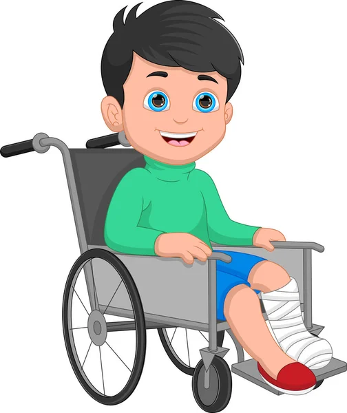 Мальчик Сломанной Ногой Сидит Инвалидном Кресле — стоковый вектор