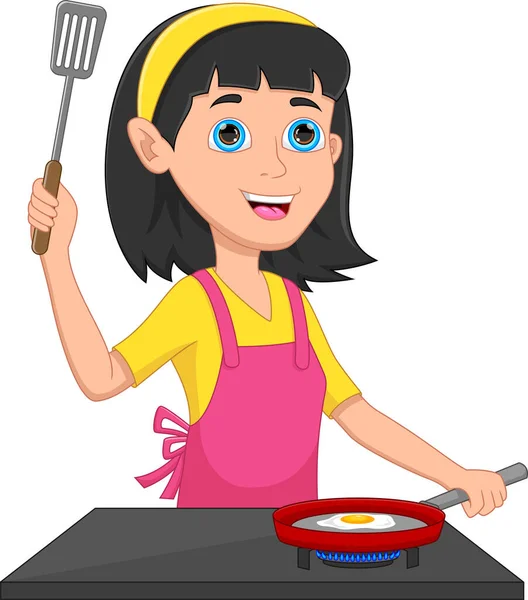 Roztomilé Dívka Vaření Kuchyni — Stockový vektor