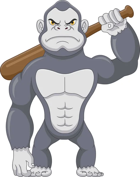 Gorila Segurando Baseball Stick Desenhos Animados —  Vetores de Stock