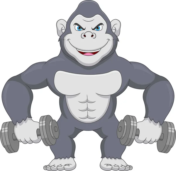Gorila Muscular Com Halteres Desenhos Animados — Vetor de Stock