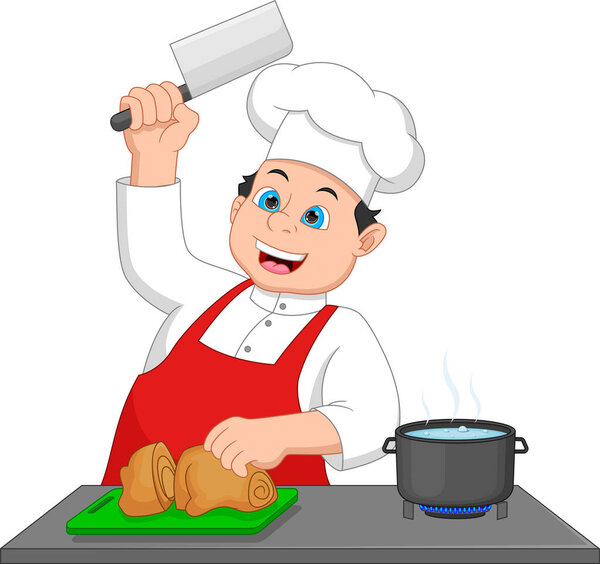 Шеф-повар режет куриное мясо